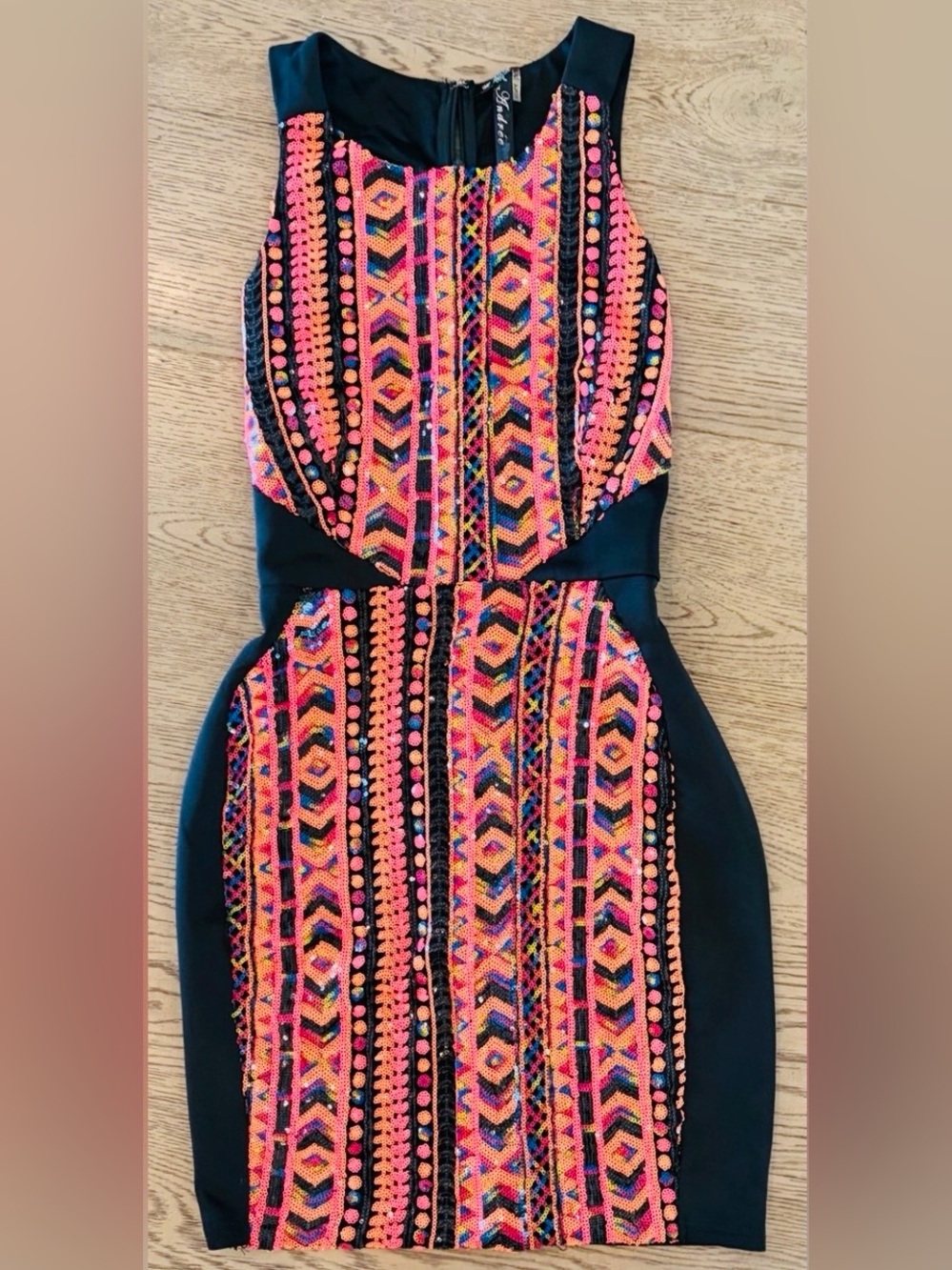 NWOT Multi Colored Sequined Embellished Black Dress